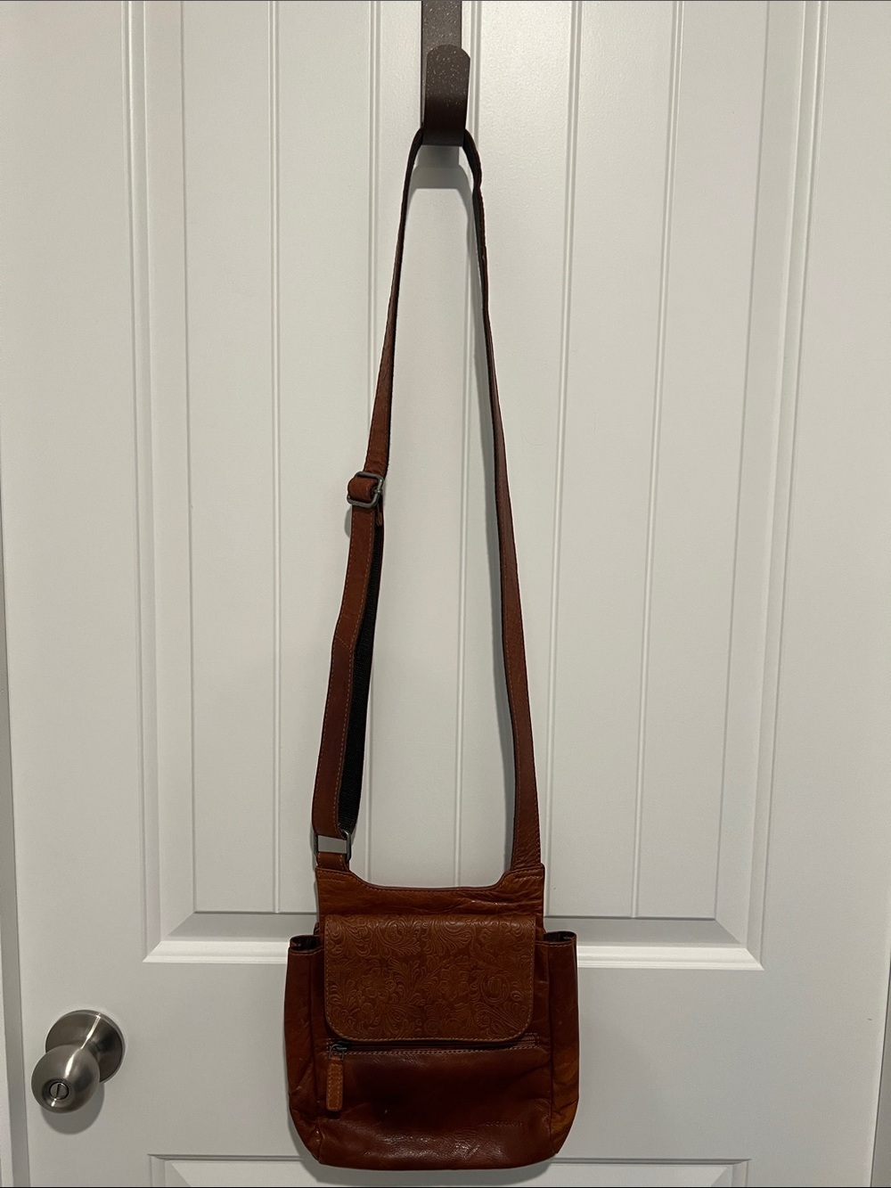 Jack George women brown leather crossbody bag.